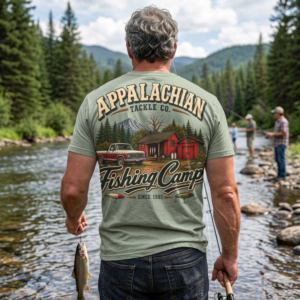 Fishing Camp T-Shirt — Appalachian Fishing Camp Cabin Graphic Tee