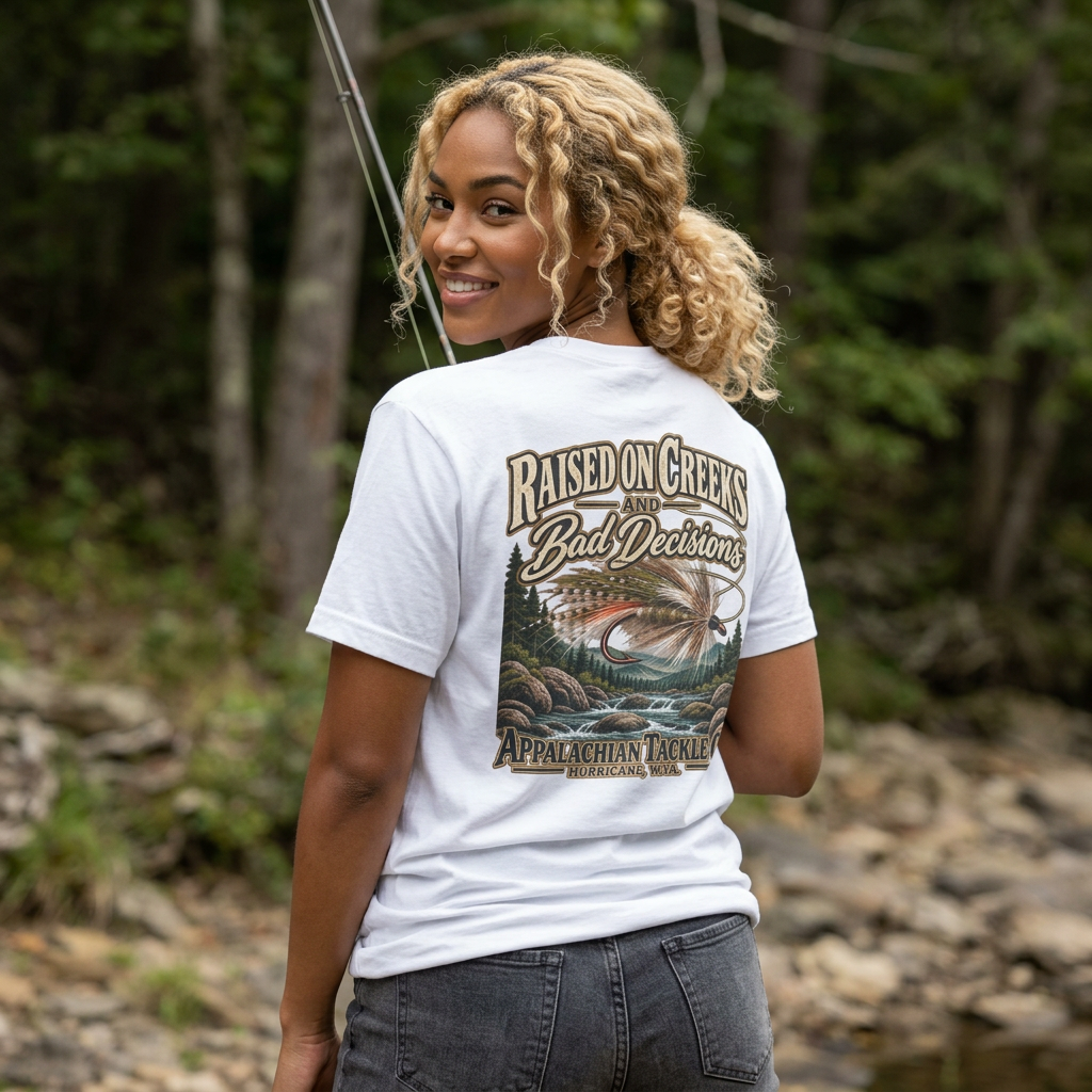 The Fly Series— "Raised on Creeks and Bad Decisions" Outdoor Angler Tee