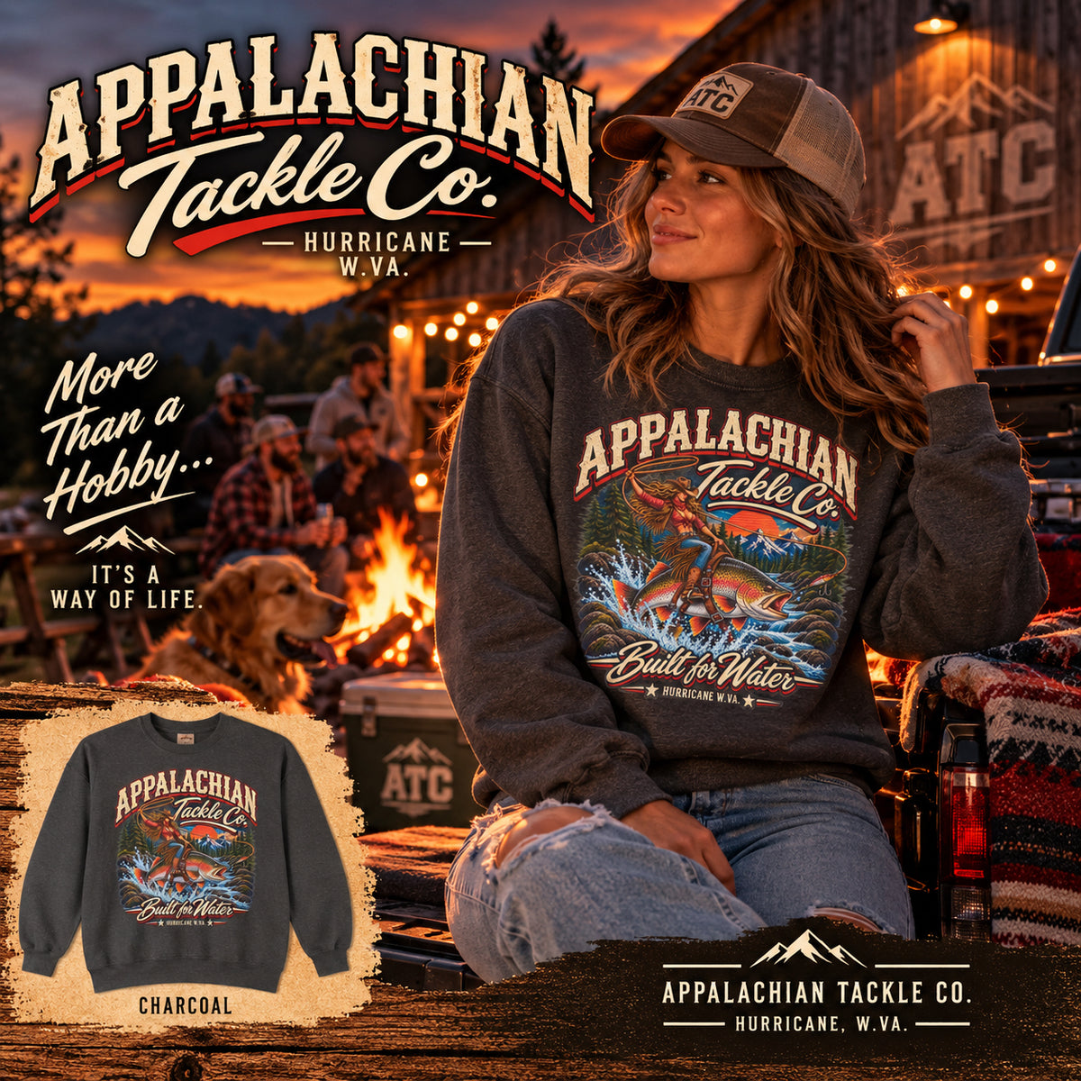 Appalachian Tackle Co. — Vintage Built for Water Crewneck - Unisex Heavy Blend™ Crewneck Sweatshirt